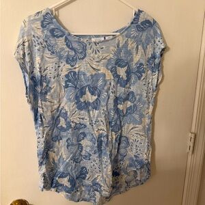 Sigrid Olsen Blue Floral Short Sleeve Top